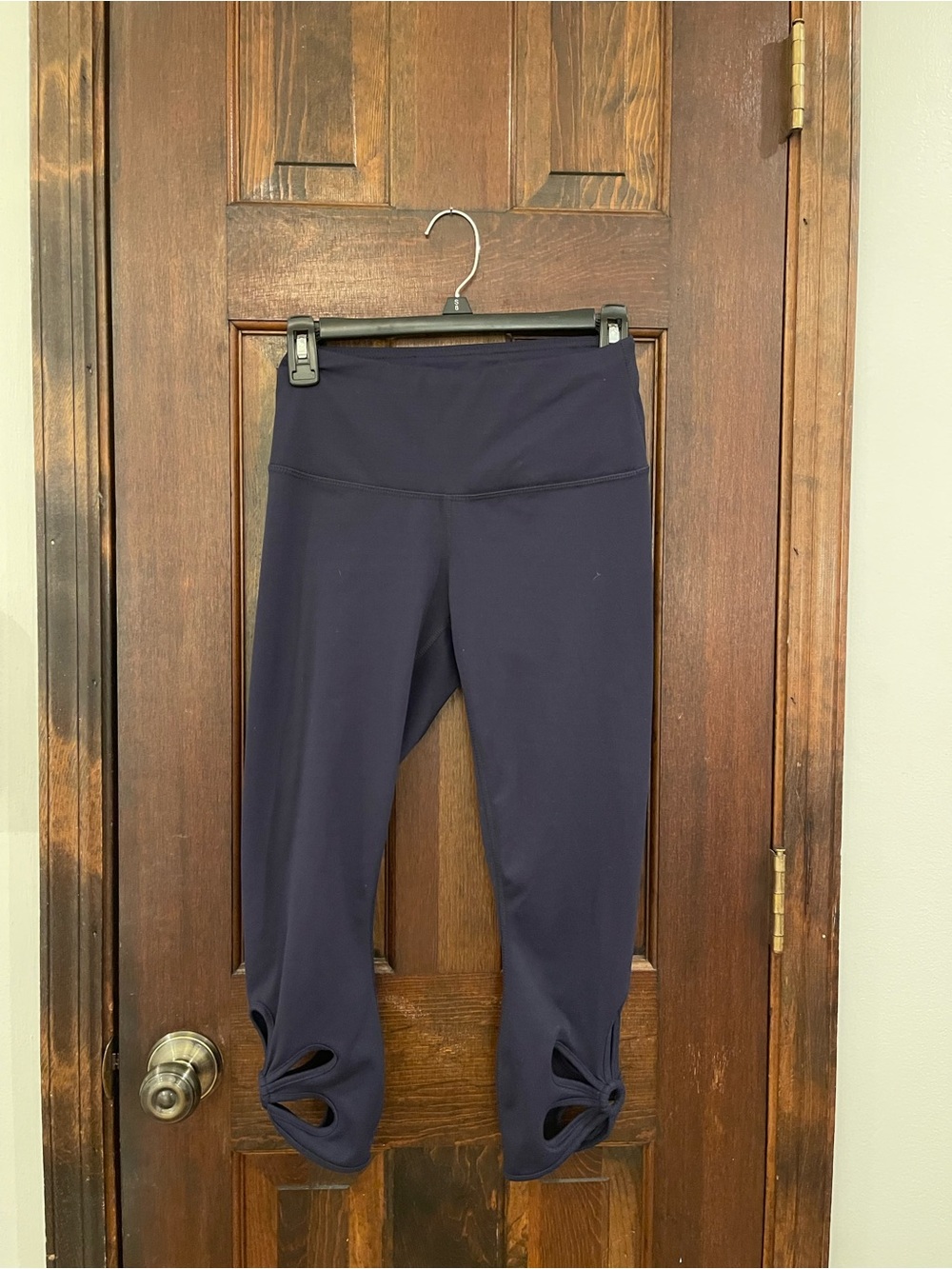 Yogalicious Navy Blue Cropped Leggings Y2K Balletcore Cutout Hem Size S